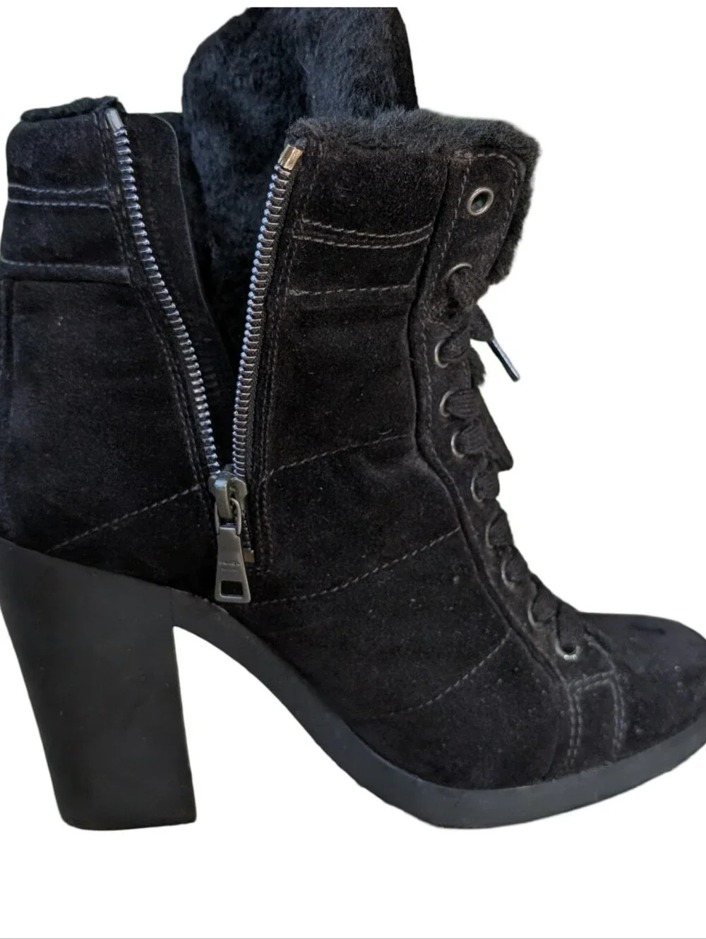 Prada Sport Suede Faux Fur Trim Lace-Up Boots